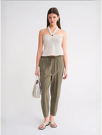 Pantalon de jogging en lin mélangé avec cordon de serrage à la taille mixray