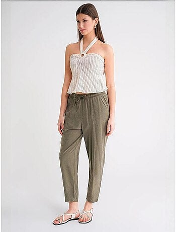 Pantalon de jogging en lin mélangé avec cordon de serrage à la taille mixray