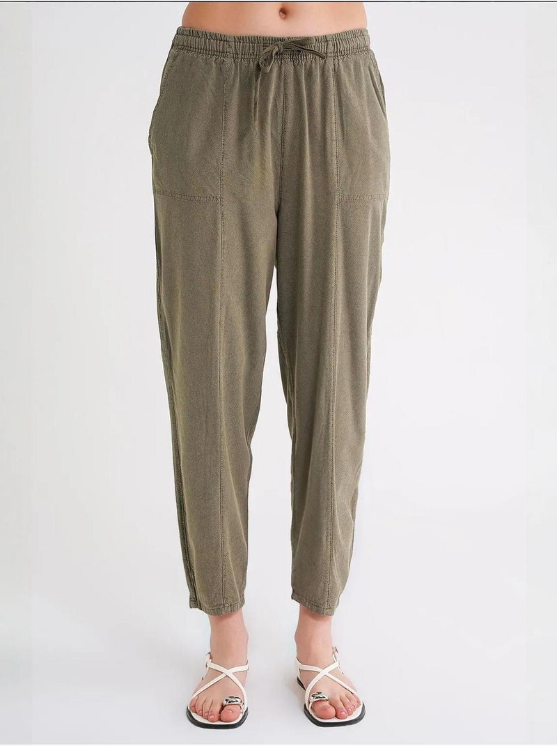 Pantalon de jogging en lin mélangé avec cordon de serrage à la taille mixray Kaki - Kiabi