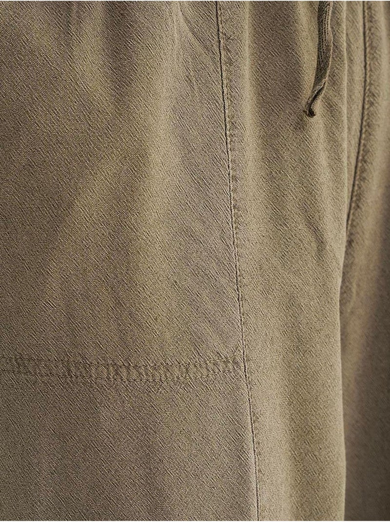 Pantalon de jogging en lin mélangé avec cordon de serrage à la taille mixray Kaki - Kiabi