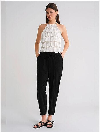 Pantalon de jogging en lin mélangé avec cordon de serrage à la taille mixray