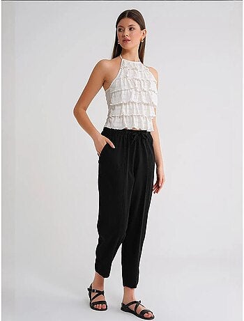 Pantalon de jogging en lin mélangé avec cordon de serrage à la taille mixray