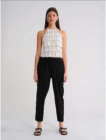 Pantalon de jogging en lin mélangé avec cordon de serrage à la taille mixray