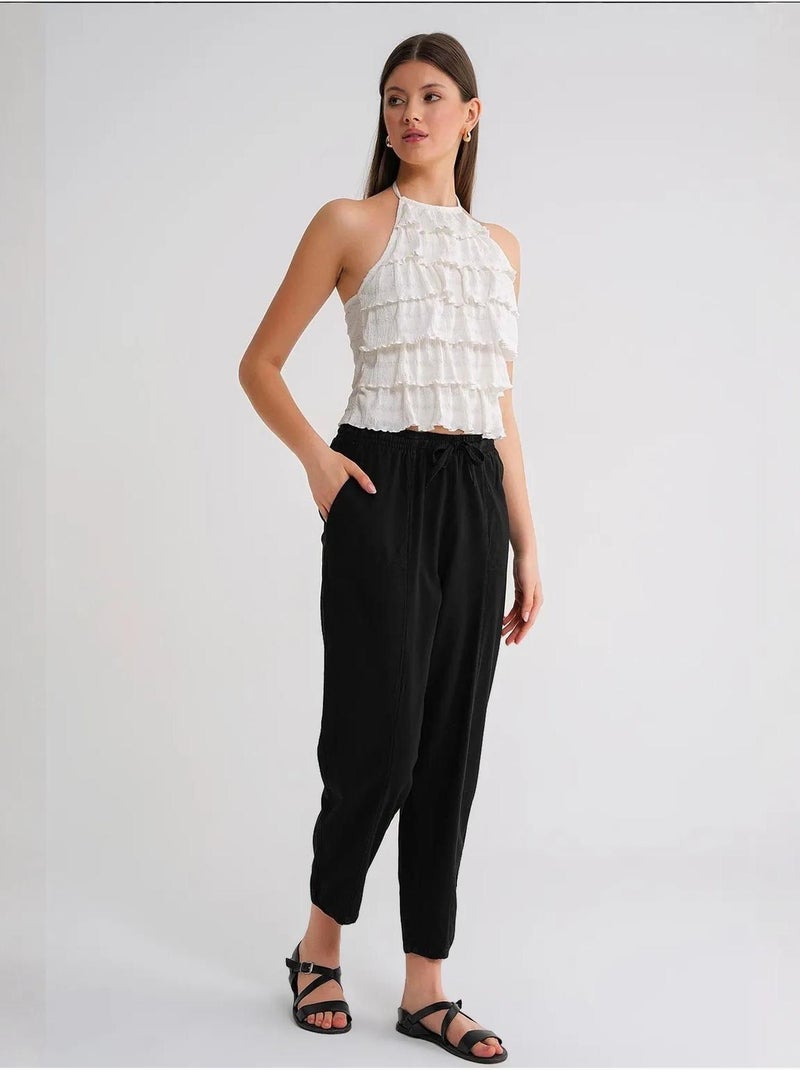 Pantalon de jogging en lin mélangé avec cordon de serrage à la taille mixray Noir - Kiabi