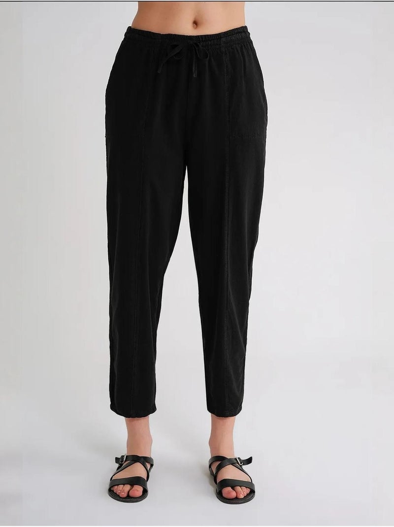 Pantalon de jogging en lin mélangé avec cordon de serrage à la taille mixray Noir - Kiabi