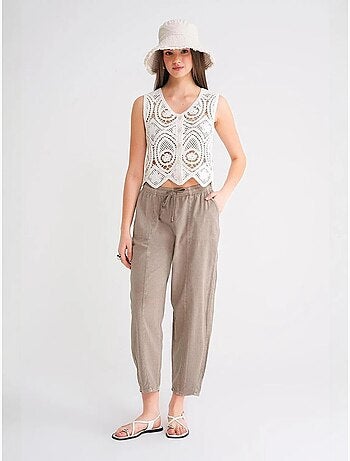 Pantalon de jogging en lin mélangé avec cordon de serrage à la taille mixray