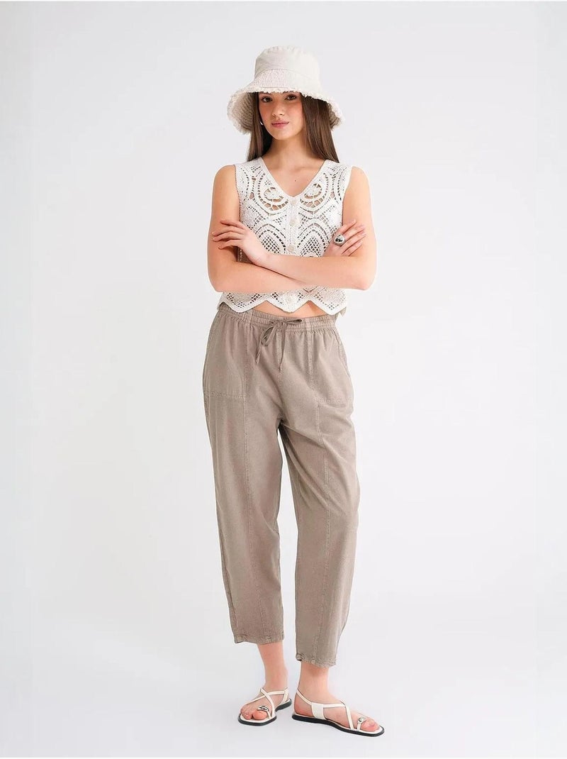 Pantalon de jogging en lin mélangé avec cordon de serrage à la taille mixray Sable - Kiabi