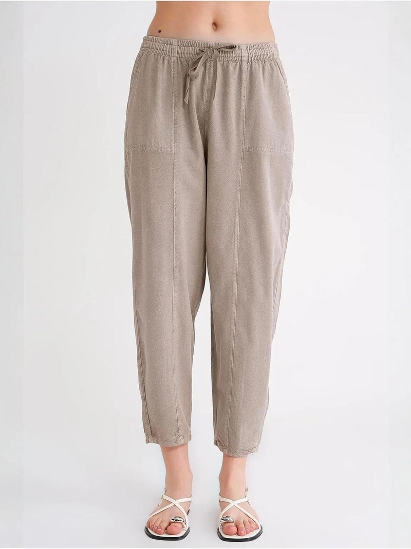 Pantalon de jogging en lin mélangé avec cordon de serrage à la taille mixray Sable - Kiabi