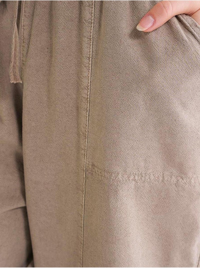 Pantalon de jogging en lin mélangé avec cordon de serrage à la taille mixray Sable - Kiabi