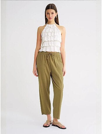 Pantalon de jogging en lin mélangé avec cordon de serrage à la taille mixray