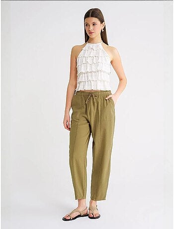 Pantalon de jogging en lin mélangé avec cordon de serrage à la taille mixray