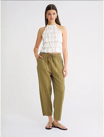 Pantalon de jogging en lin mélangé avec cordon de serrage à la taille mixray