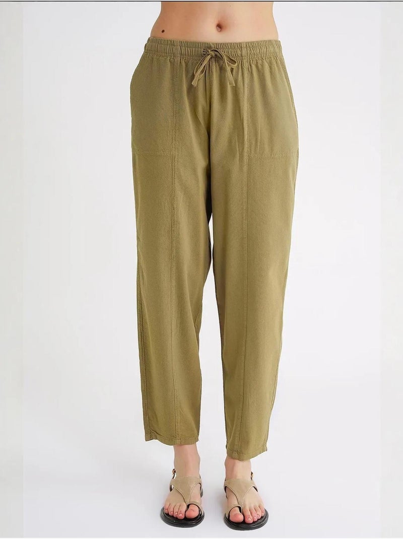Pantalon de jogging en lin mélangé avec cordon de serrage à la taille mixray Vert foncé - Kiabi