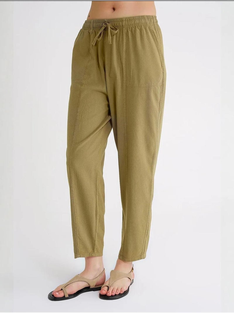 Pantalon de jogging en lin mélangé avec cordon de serrage à la taille mixray Vert foncé - Kiabi