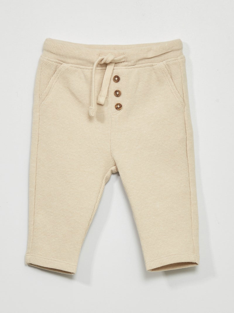 Pantalon de jogging en maille gaufrée Beige - Kiabi