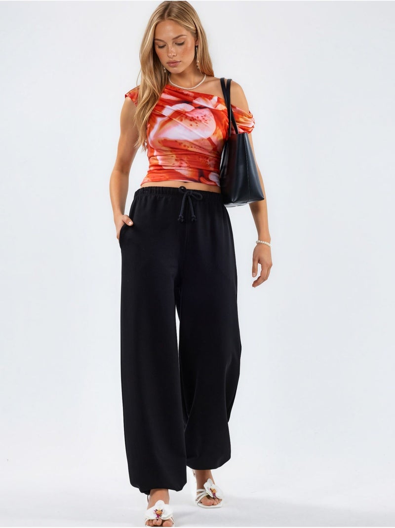 Pantalon de jogging en mélange de coton à jambe droite pour femme busem Noir - Kiabi