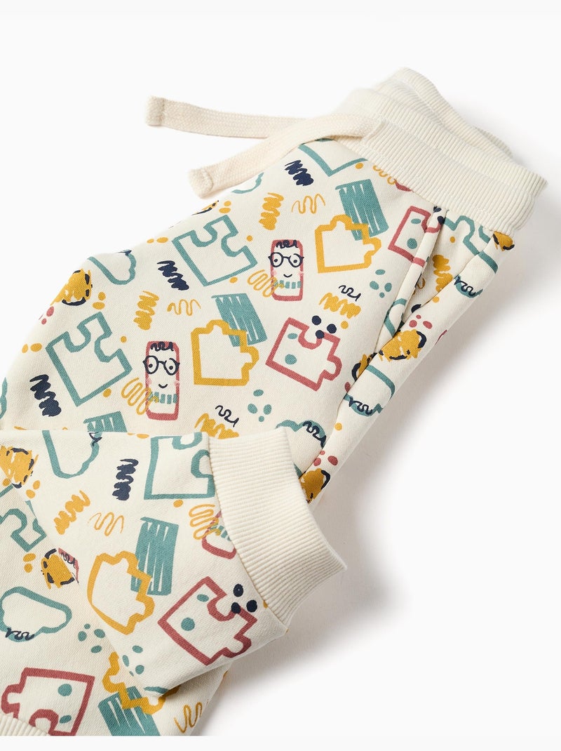 Pantalon de jogging en molleton avec doublure en coton peigné et imprimé Blanc - Kiabi