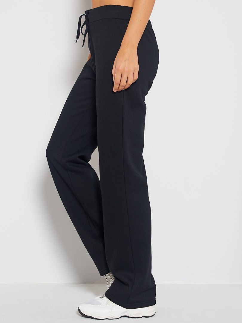 Pantalon jogging droit molleton noir femme