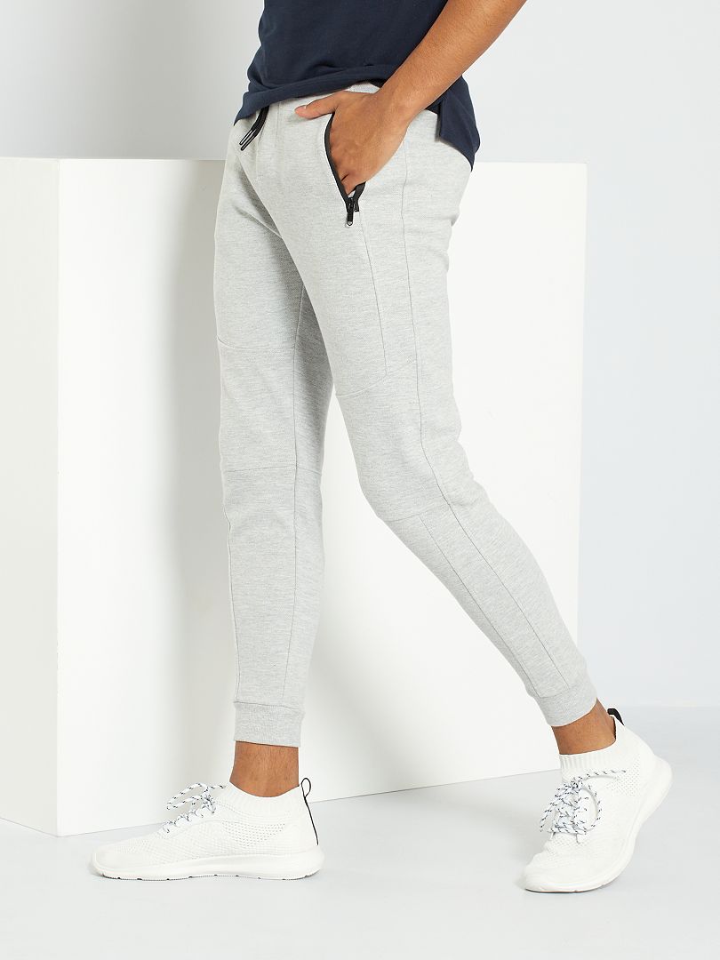 Pantalon de jogging en piqué de coton gris - Kiabi