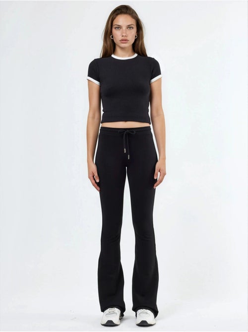 Pantalon de jogging évasé taille mi-haute avec cordon busem - Kiabi Pantalon de jogging évasé taille mi-haute avec cordon busem - Kiabi