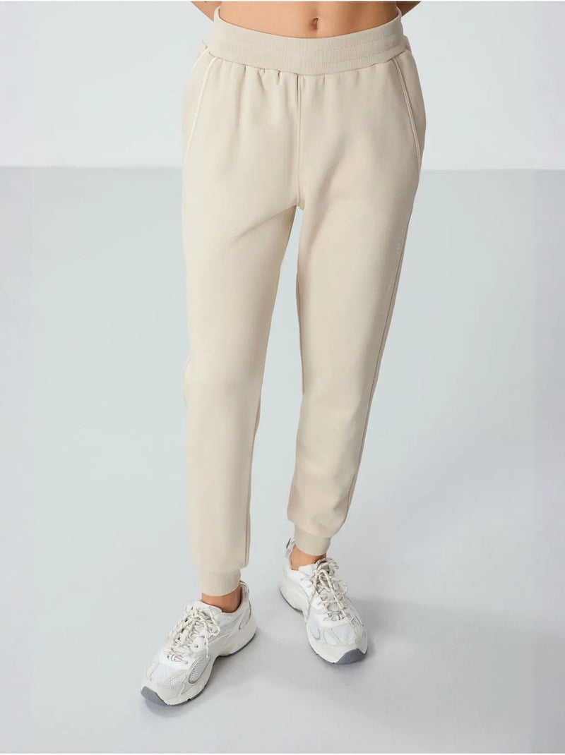 Pantalon de jogging femme en mélange de coton tommy Sable - Kiabi
