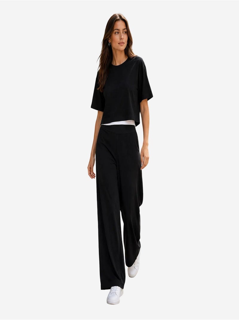 Pantalon de jogging femme en mélange de viscose tommy Noir - Kiabi