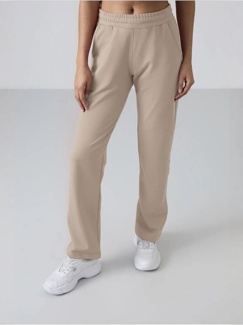 Pantalon de jogging femme en molleton, jambe droite tommy Beige argile - Kiabi