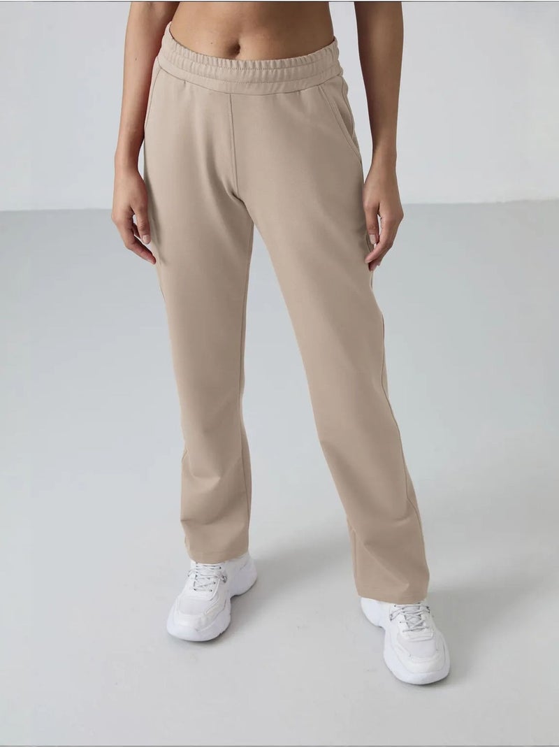 Pantalon de jogging femme en molleton, jambe droite tommy Beige argile - Kiabi
