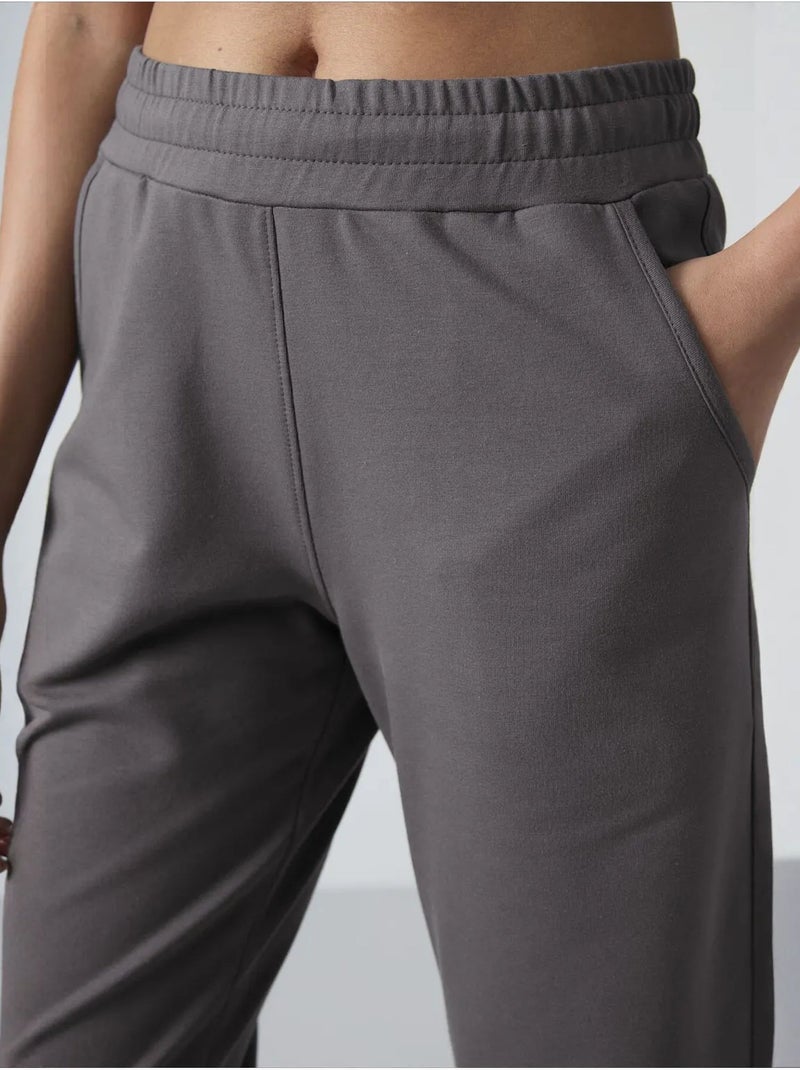 Pantalon de jogging femme en molleton, jambe droite tommy Gris Noir - Kiabi