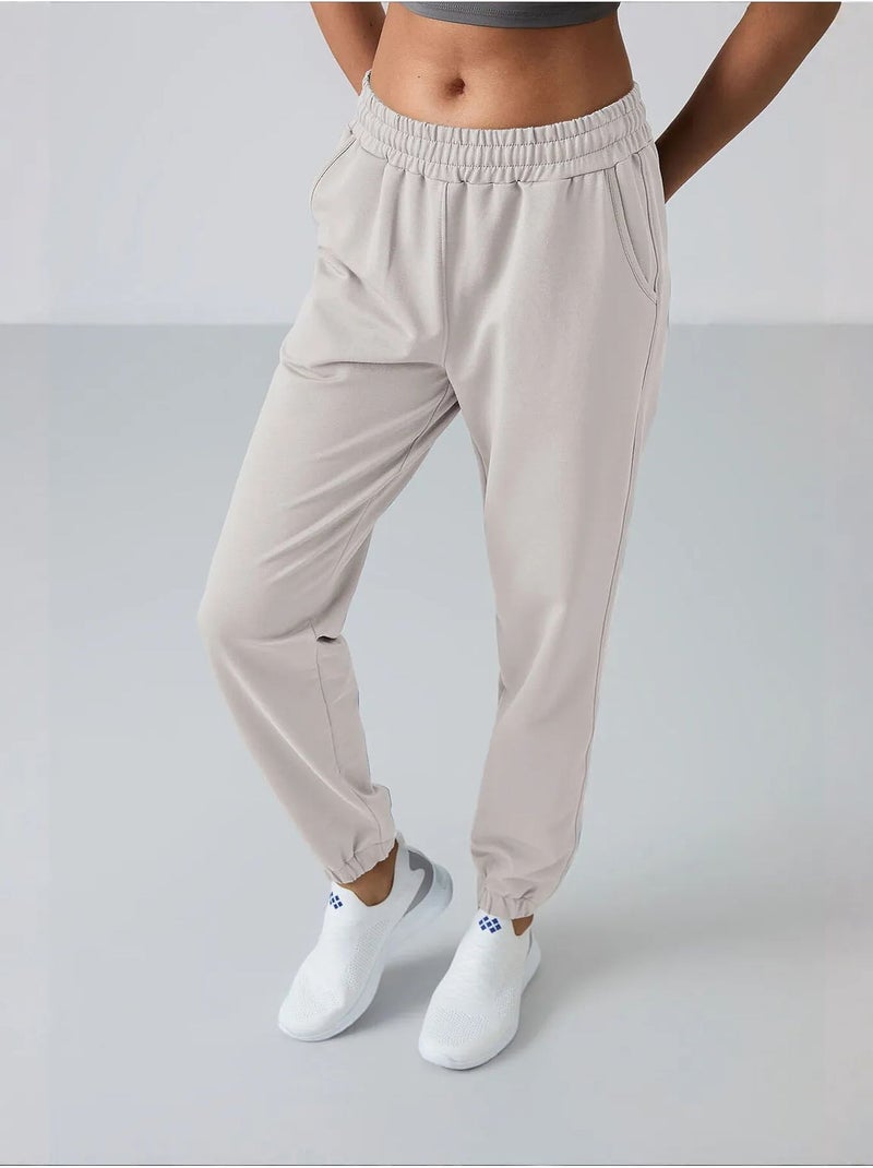 Pantalon de jogging femme taille haute coupe décontractée tommy Gris clair - Kiabi
