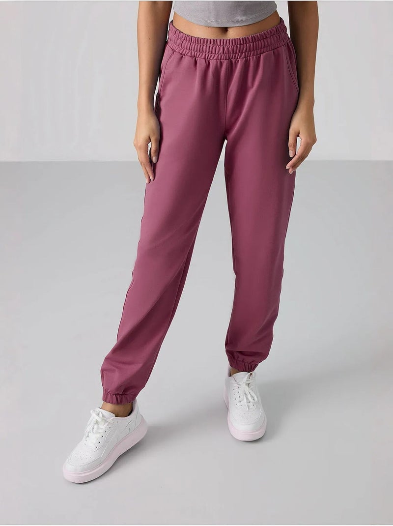 Pantalon de jogging femme taille haute coupe décontractée tommy Mauve - Kiabi