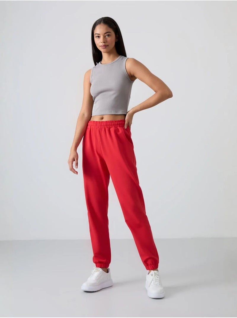 Pantalon de jogging femme taille haute coupe décontractée tommy Rouge - Kiabi