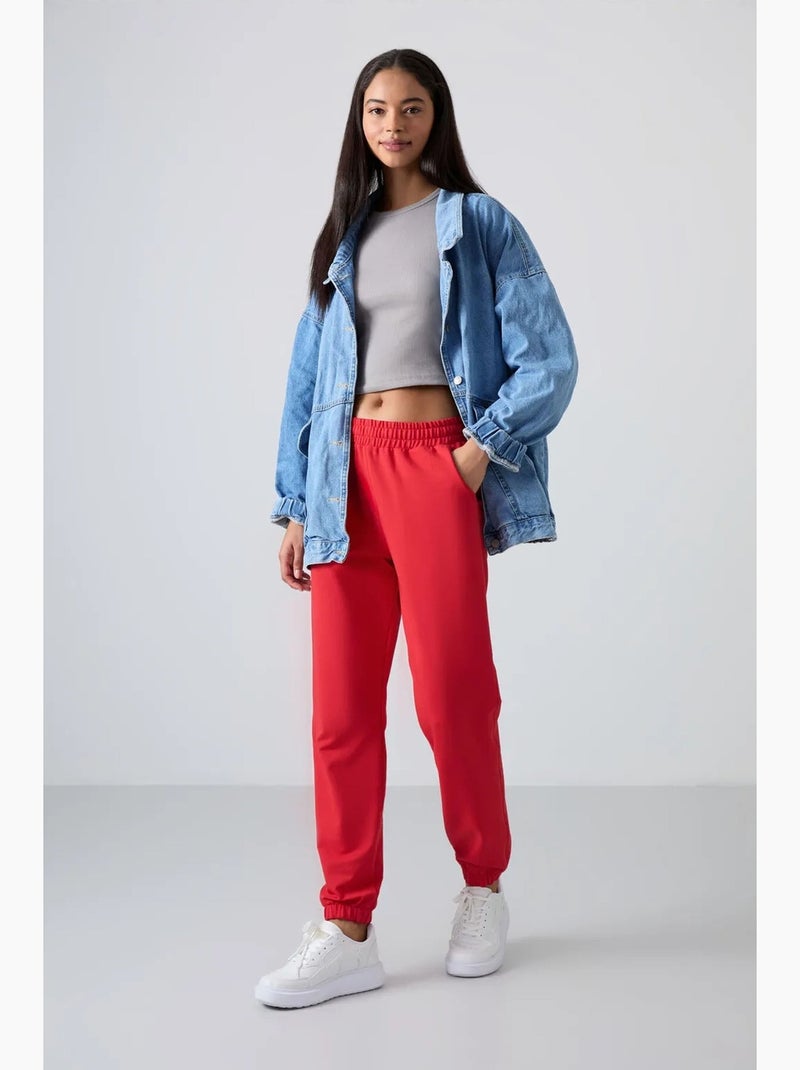 Pantalon de jogging femme taille haute coupe décontractée tommy Rouge - Kiabi