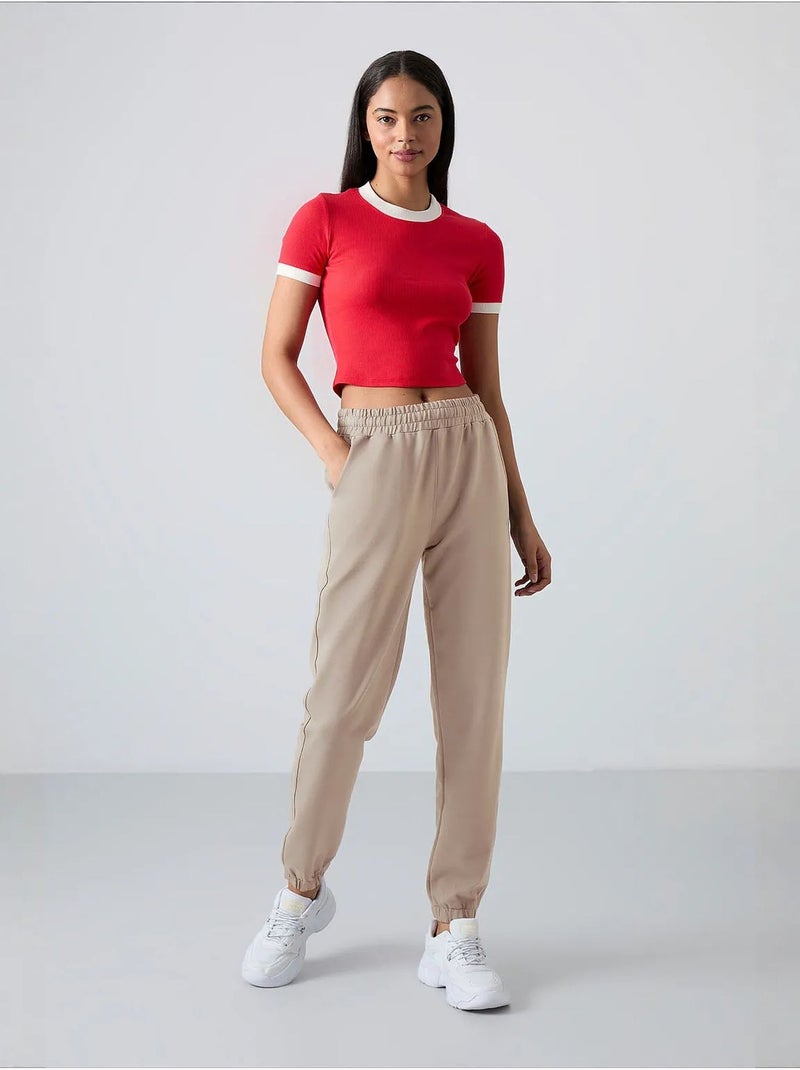 Pantalon de jogging femme taille haute coupe décontractée tommy Sable - Kiabi