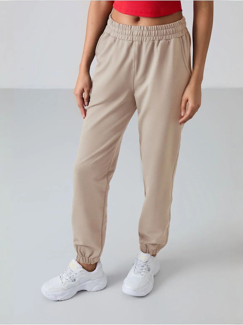 Pantalon de jogging femme taille haute coupe décontractée tommy Sable - Kiabi