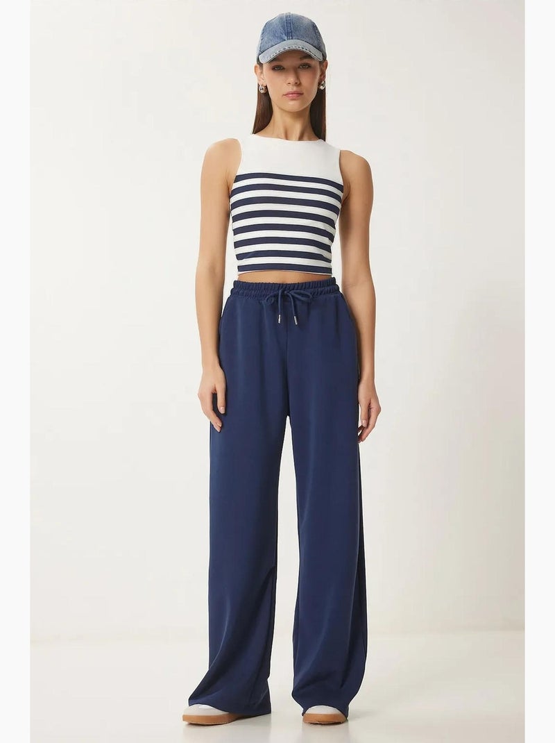 Pantalon de jogging jambe large à taille à cordon istanbul Bleu marine - Kiabi