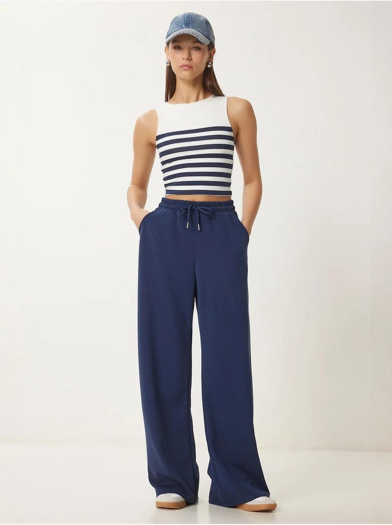 Pantalon de jogging jambe large à taille à cordon istanbul Bleu marine - Kiabi