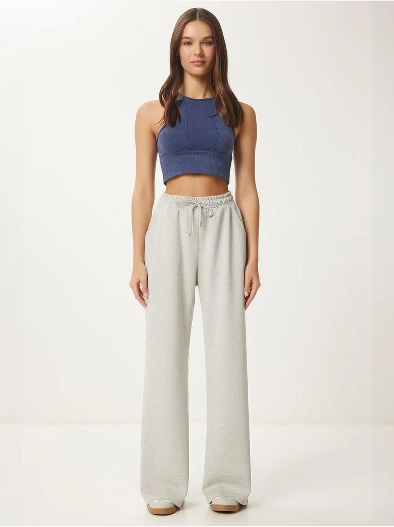 Pantalon de jogging jambe large à taille à cordon istanbul Gris clair - Kiabi