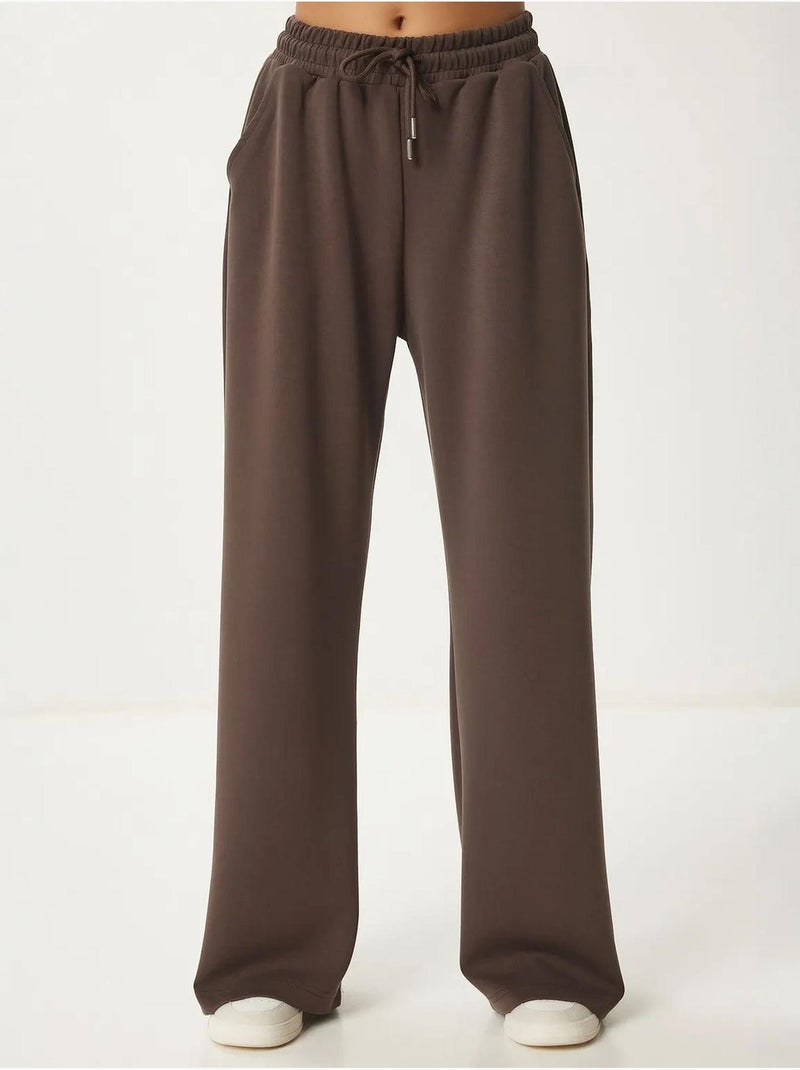 Pantalon de jogging jambe large à taille à cordon istanbul Marron chocolat - Kiabi