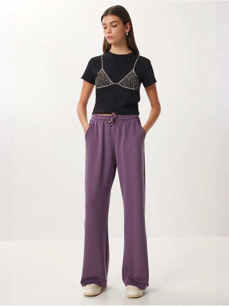 Pantalon de jogging jambe large à taille à cordon istanbul Mauve - Kiabi