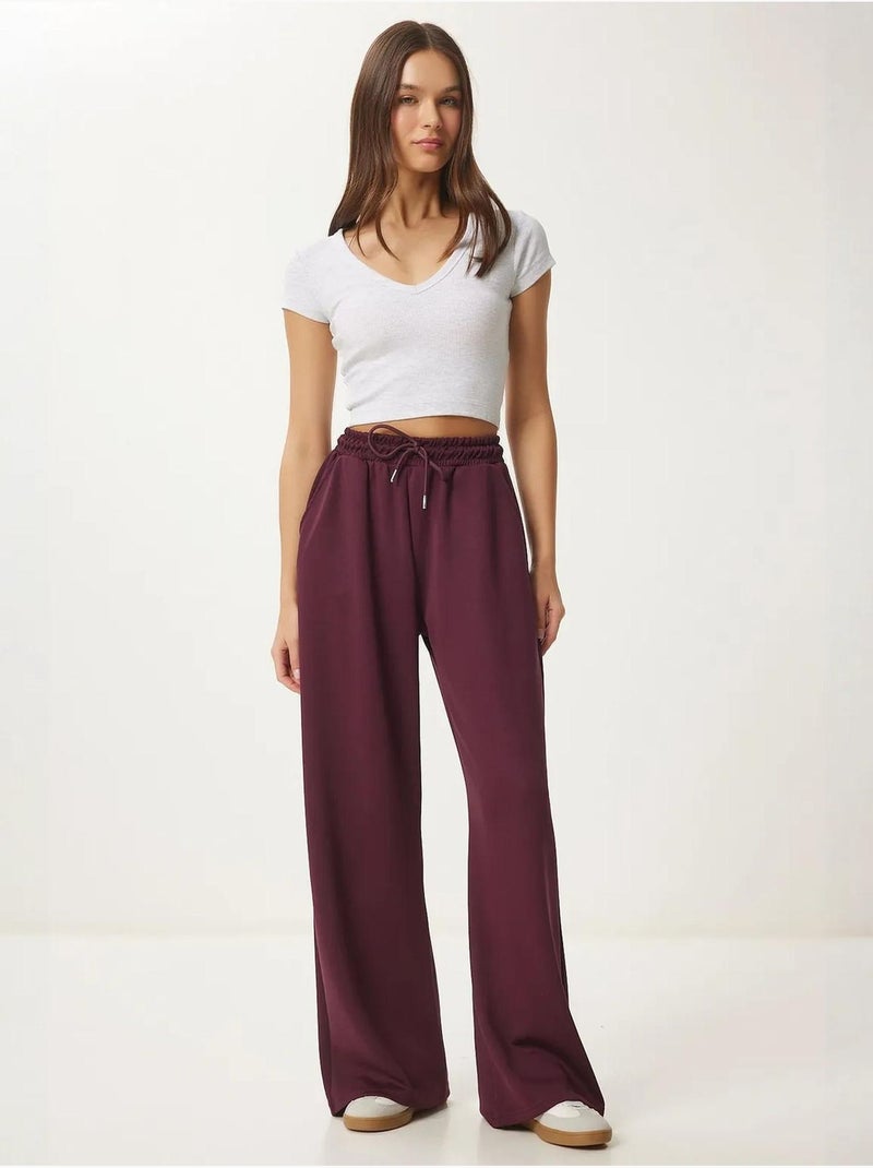 Pantalon de jogging jambe large à taille à cordon istanbul Rouge bordeaux - Kiabi