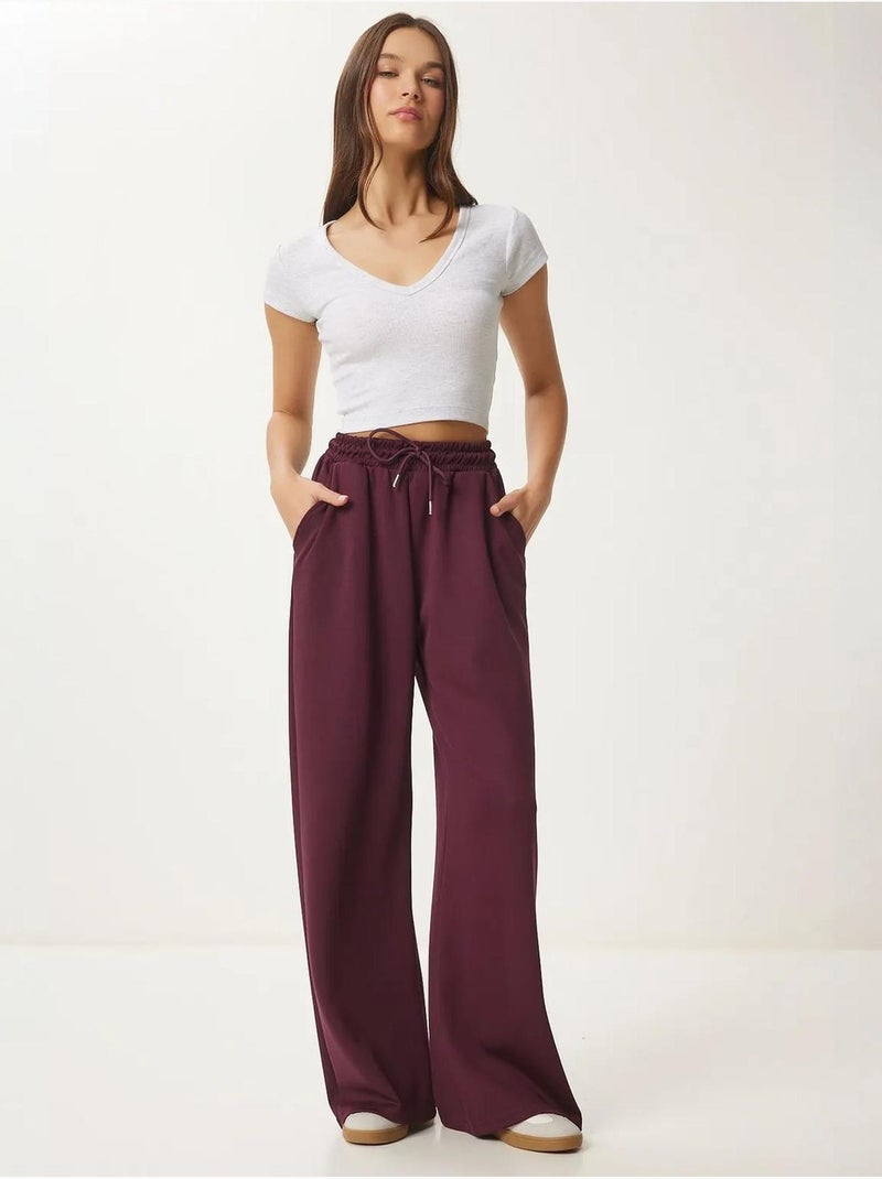 Pantalon de jogging jambe large à taille à cordon istanbul Rouge grenat - Kiabi