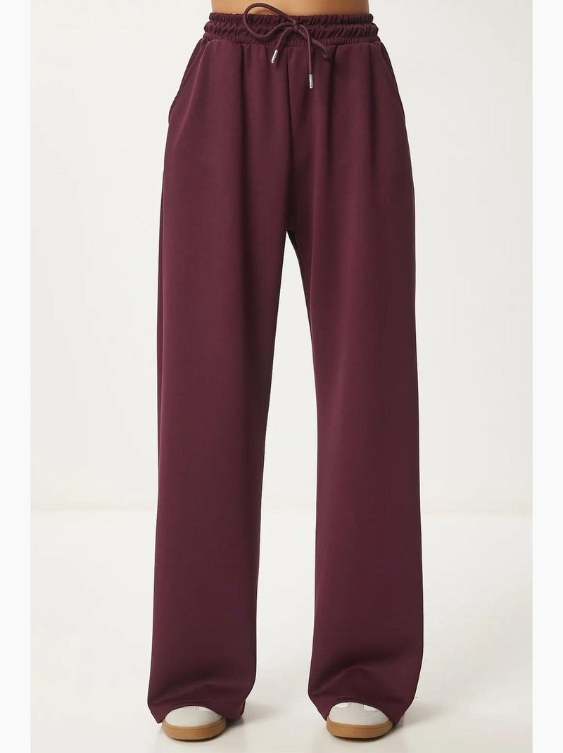 Pantalon de jogging jambe large à taille à cordon istanbul Rouge grenat - Kiabi