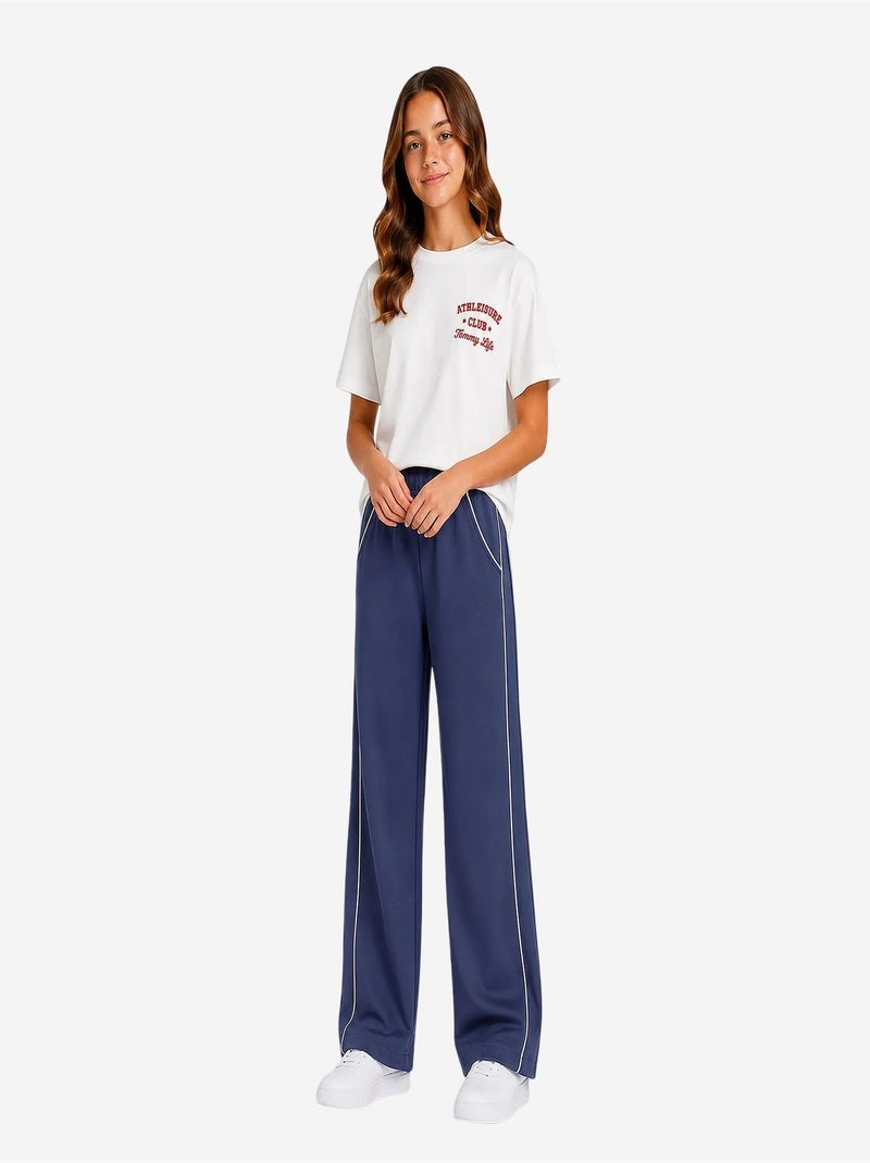 Pantalon de jogging jeunesse à taille élastique jambe large tommy Bleu marine - Kiabi