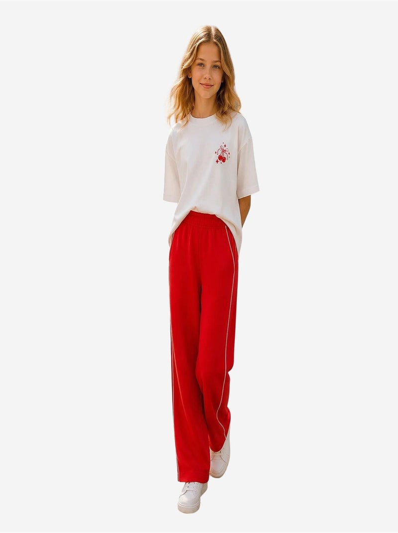 Pantalon de jogging jeunesse à taille élastique jambe large tommy Rouge - Kiabi