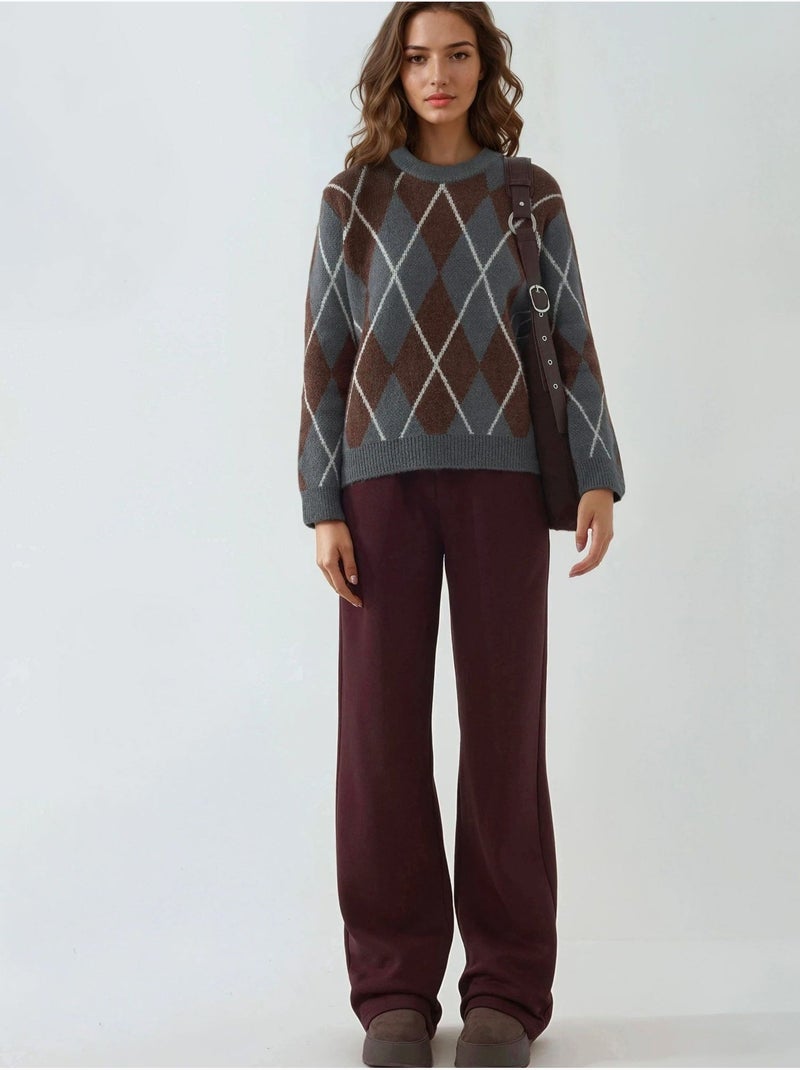 Pantalon de jogging large en mélange de coton hiccup Rouge bordeaux - Kiabi