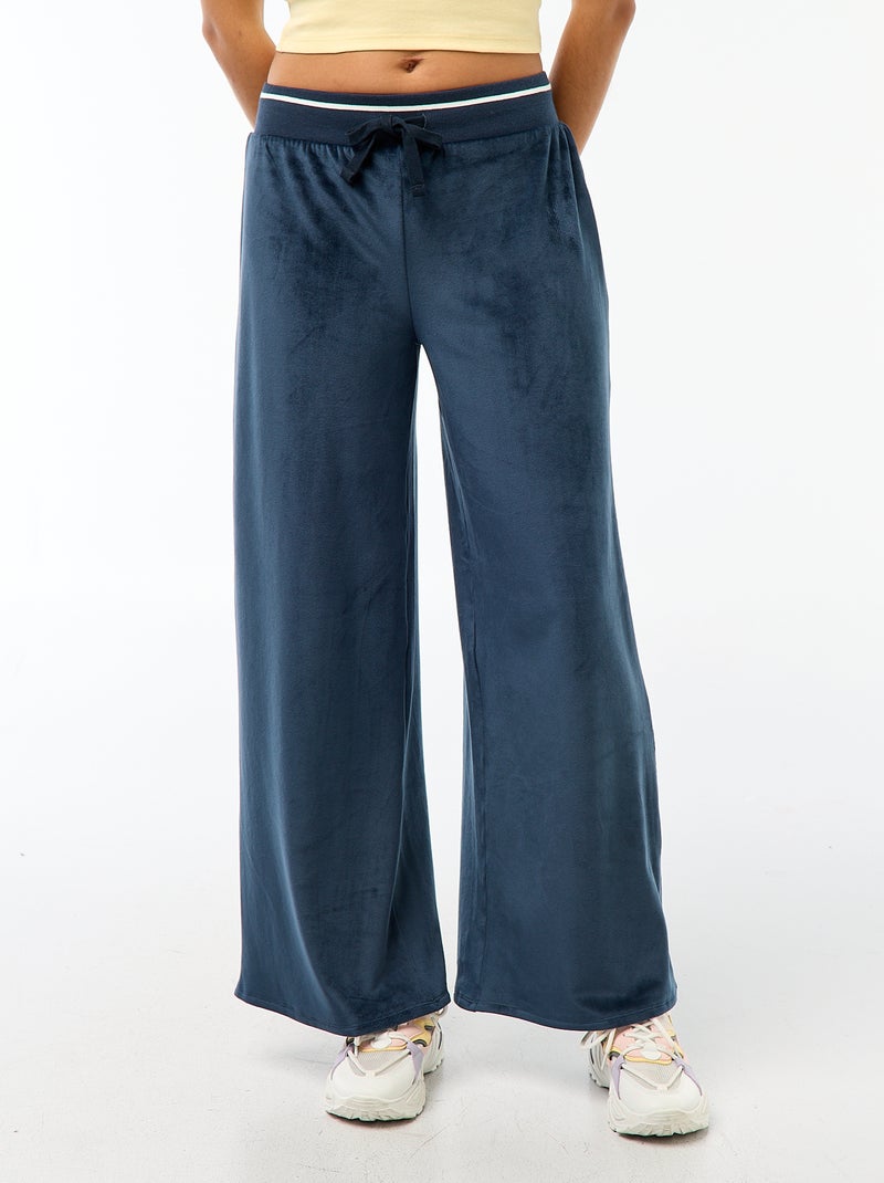 Pantalon de jogging large en velours Bleu - Kiabi