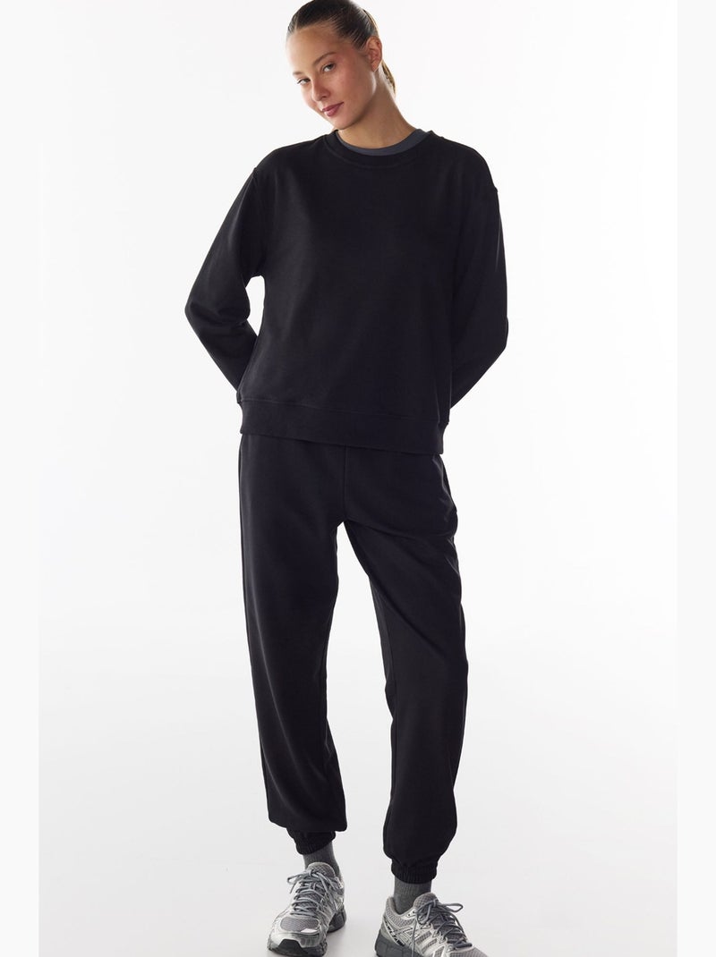 Pantalon de jogging taille haute à bas resserrés penti Noir - Kiabi
