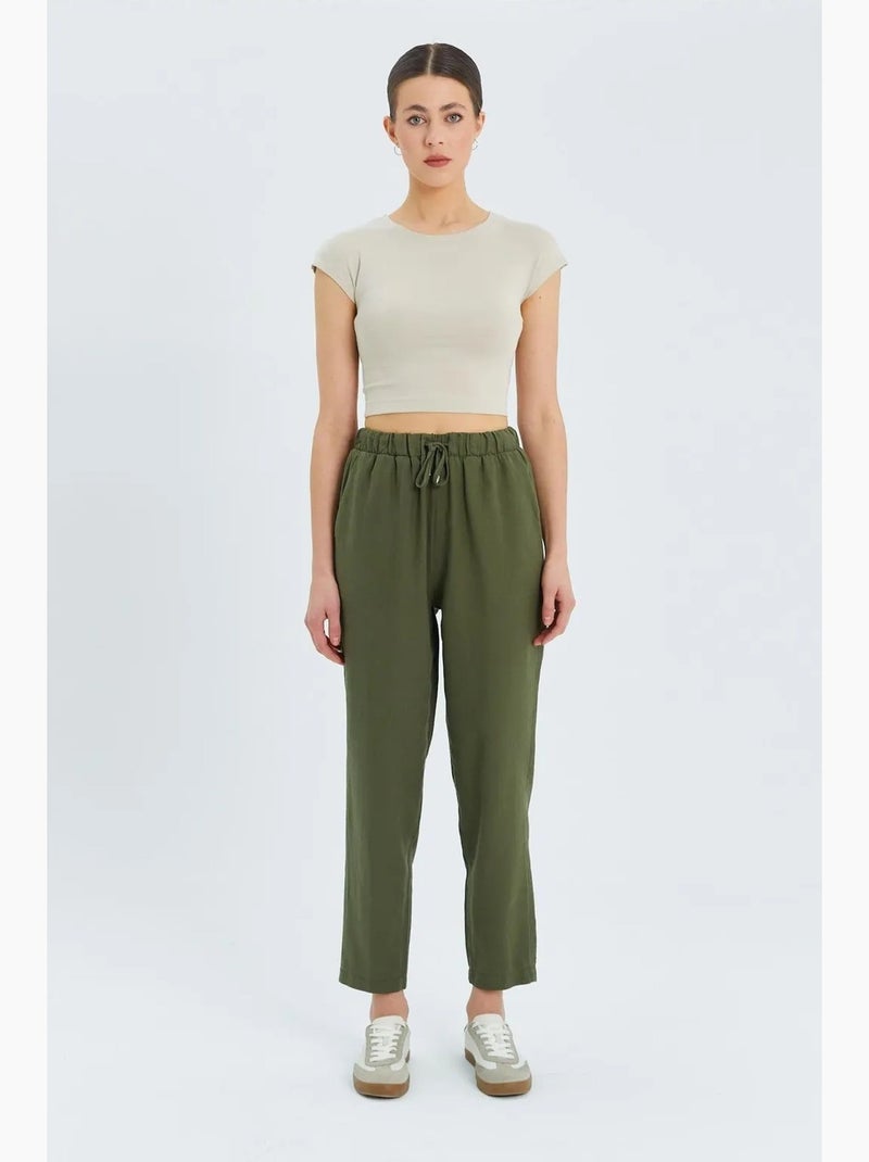 Pantalon de jogging taille haute avec cordon de serrage mixray Kaki - Kiabi