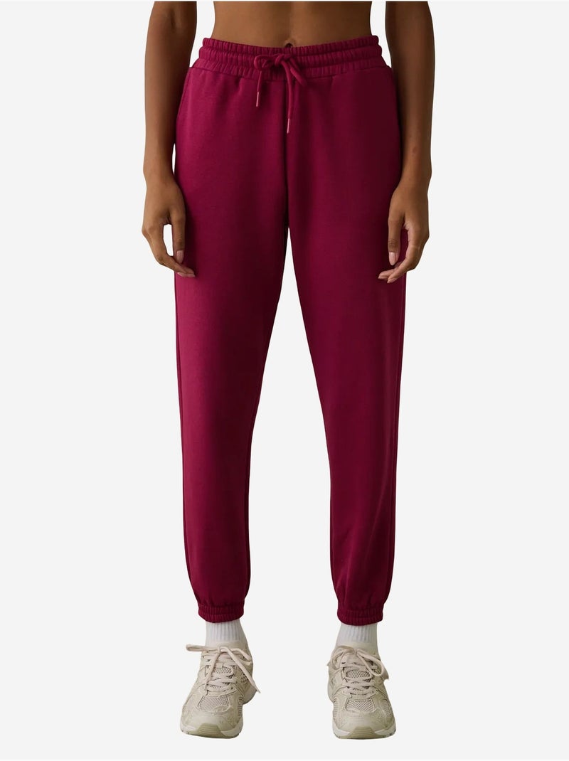 Pantalon de jogging taille haute avec détail à nouer, molletonné penti Magenta - Kiabi